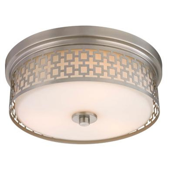 Brushed Nickel 3-Light Laser Cut Drum Flush Mount