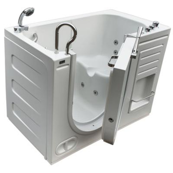 Lavish Heated Whirlpool Walk-In Tub with Thermostatic Controls and Outward-Opening Door. Left Hand