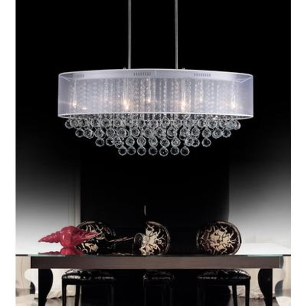 Oval 36 Inch Pendent Chandelier with White Shade