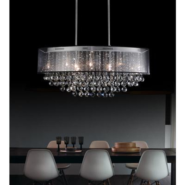 Oval 36 Inch Pendent Chandelier with Black Shade