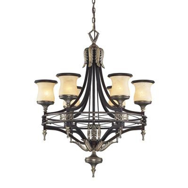 6- Light Ceiling Mount Antique Brass Chandelier