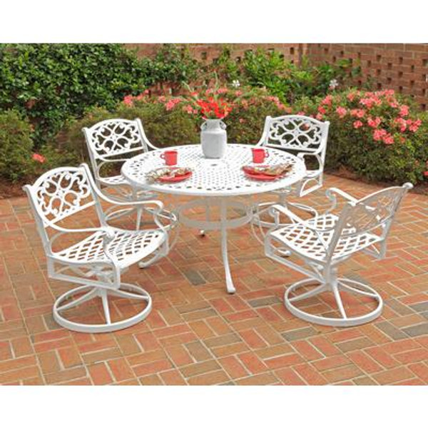 Home Styles 5PC Dining Set 42Inch White Table with Four Swivel Chairs