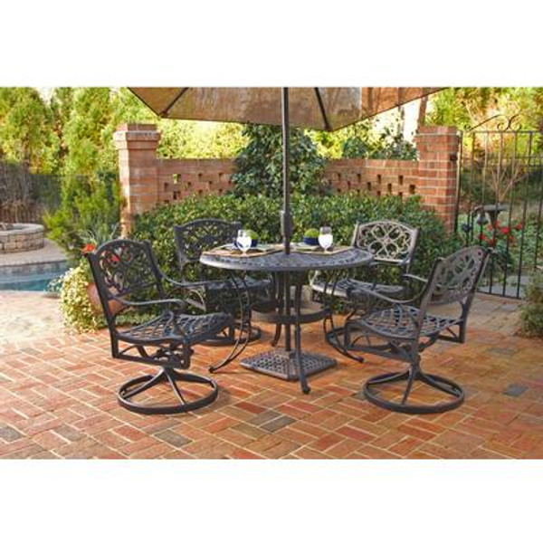 Home Styles 5PC Dining Set 42Inch Black Table with Four Swivel Chairs