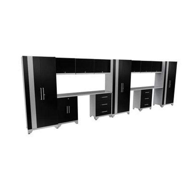Performance Series 19 Feet 6 Inch 14 Piece Metal Cabinet Set in Black