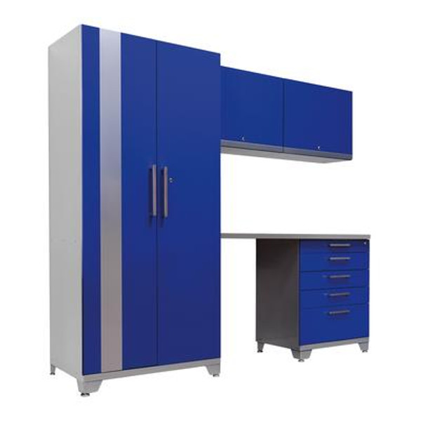 Performance Plus 7 Feet 8 Inch 5 Piece Metal Cabinet Set in Blue