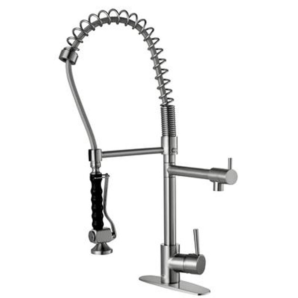 Stainless Steel Pull-Down Spray Kitchen Faucet with Deck Plate