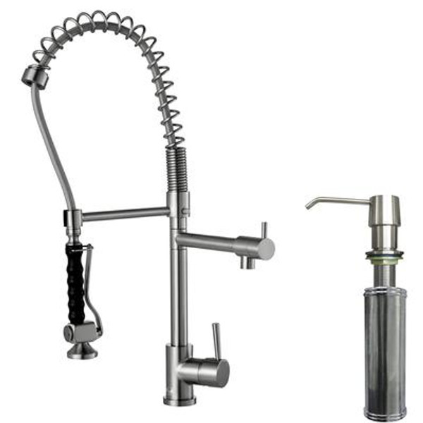 Stainless Steel Pull-Down Spray Kitchen Faucet with Soap Dispenser