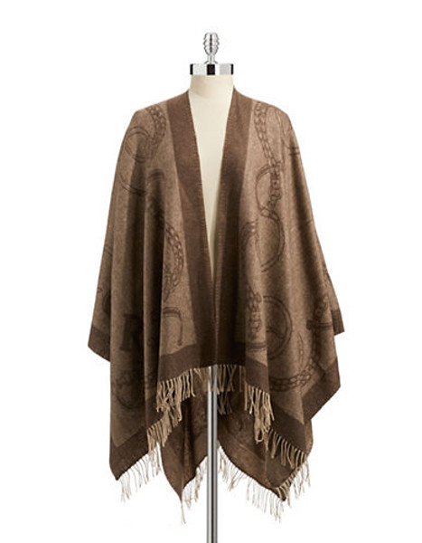 Lauren Ralph Lauren Large Wool Ruana Wrap - Brown