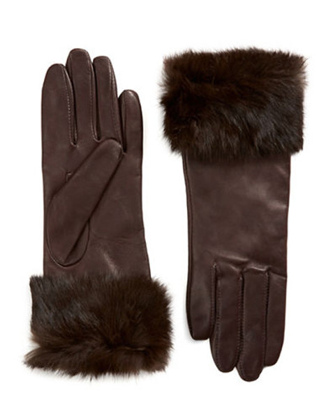 Lord & Taylor Wrist Length Fur Cuffed Gloves - Brown - 7