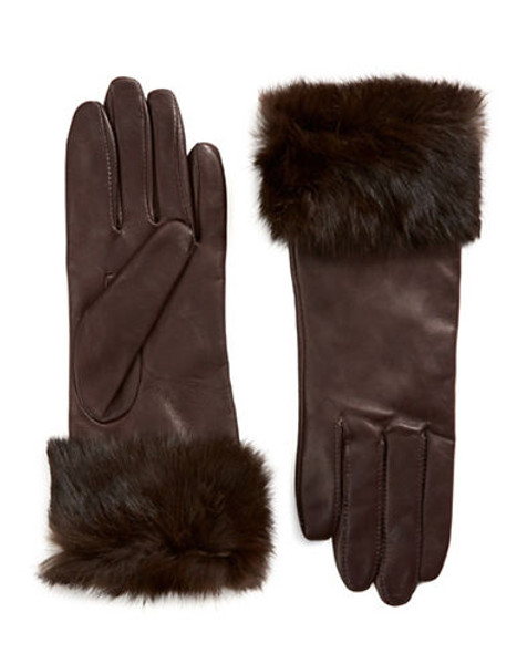 Lord & Taylor Wrist Length Fur Cuffed Gloves - Brown - 6