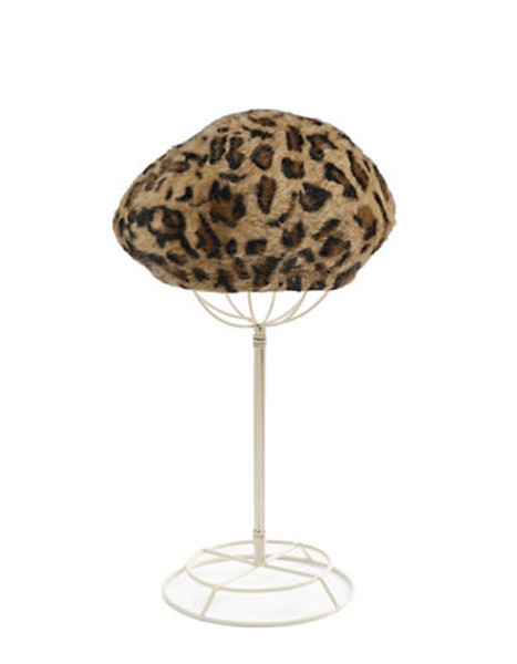 Parkhurst Angelica Rabbit Hair Beret with Leopard Print - Toffee