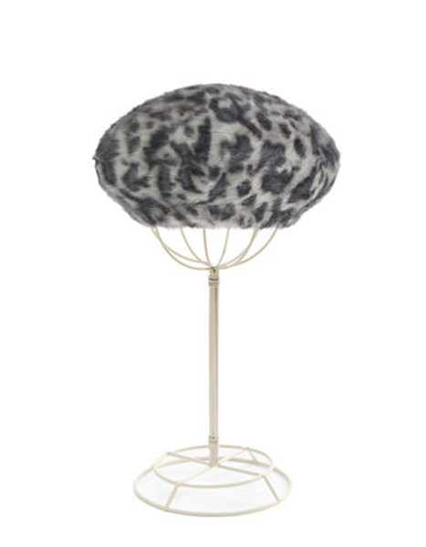 Parkhurst Angelica Rabbit Hair Beret with Leopard Print - Grey