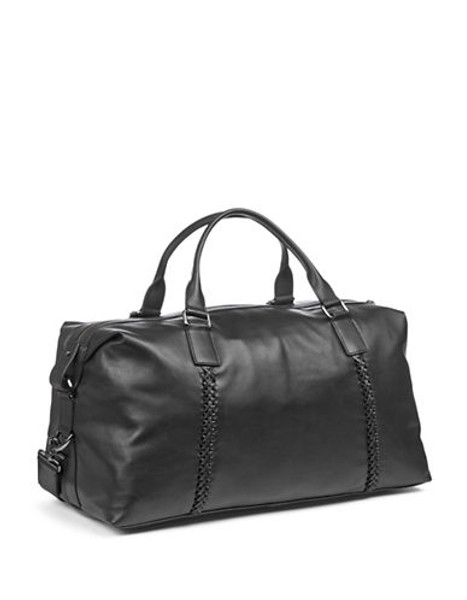 John Varvatos Star Usa Leather Moto Braided Weekender - Black