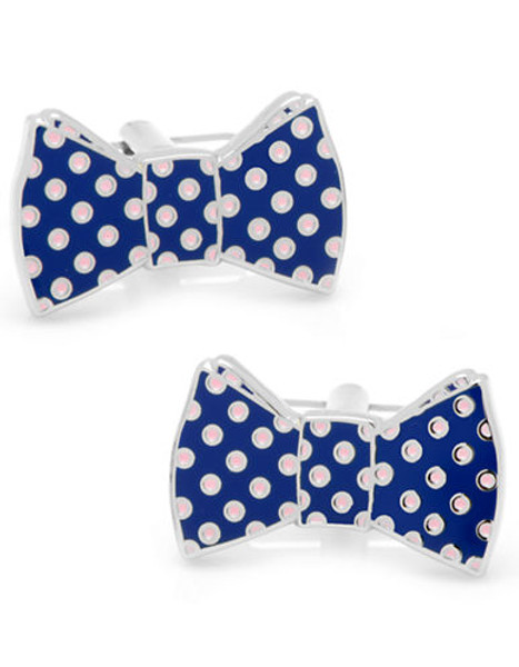 Cufflinks Inc. Navy and Pink Polka Dot Bowtie Cufflinks - Blue