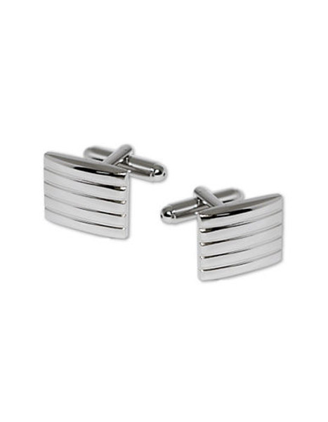 Black Brown 1826 Rectangle Ribbed Detail Cufflinks - Silver