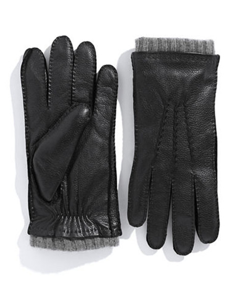 Black Brown 1826 Pebbled Leather Cashmere Lined Gloves - Grey - Medium