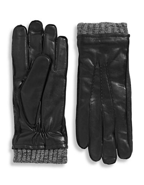 Black Brown 1826 11 Inch Knit Cuff Leather Gloves - Grey - Medium