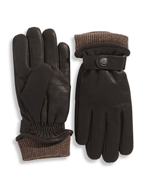 London Fog 10 Inch Wool and Leather Strap Gloves - Dark Brown - Medium