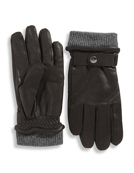 London Fog 10 Inch Wool and Leather Strap Gloves - Oxford - Medium