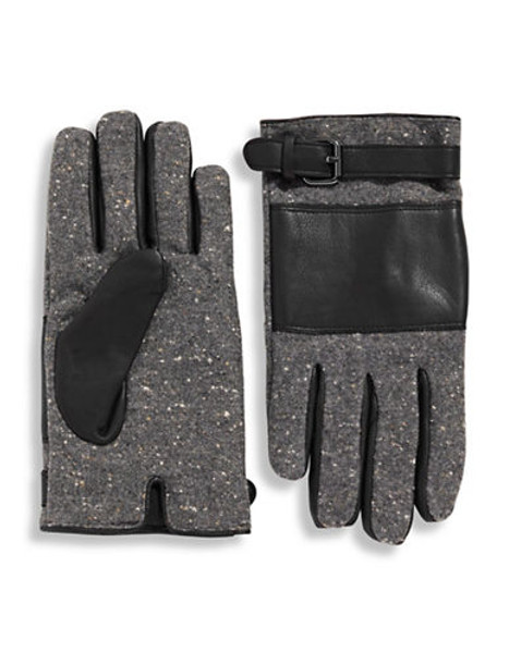 London Fog Wool and Leather Strap Gloves - Black - Large