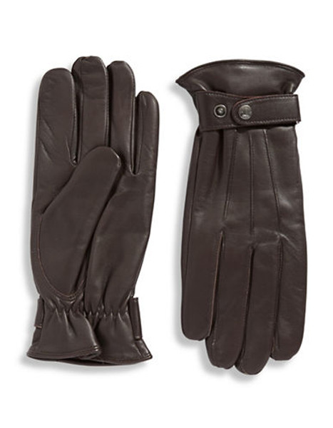 Black Brown 1826 10.5 Inch Buckled Leather Gloves - Brown - Medium