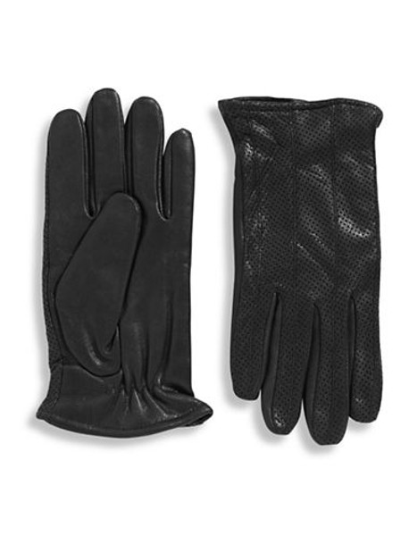 Black Brown 1826 9.5 Inch Perforated Leather Gloves - Black - Medium