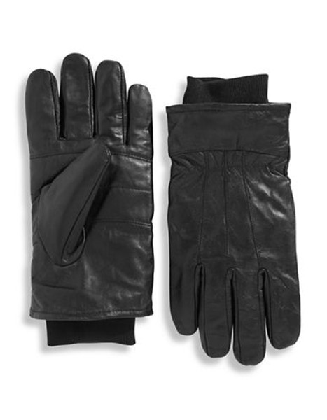 London Fog 10.5 Inch Leather Gloves with Ribbed Cuff - Oxford - Large