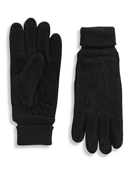 Isotoner 11 and a half Inch Three Point Suede Gloves - Black