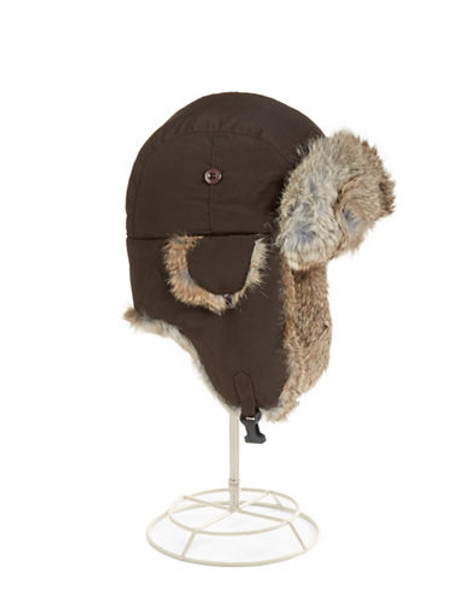 Crown Cap Nathaniel Cole All Over Taslan Nylon With Rabbit Trim Aviator - Brown - X-Large