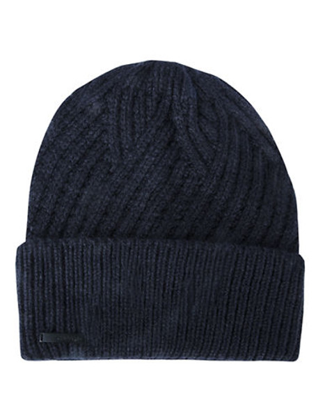 Calvin Klein Geometric Ribbed Knit Hat - Blue