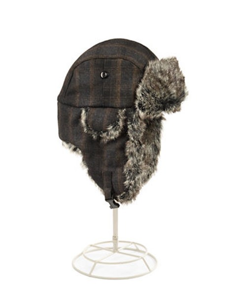 Crown Cap Nathaniel Cole Plaid Aviator with Faux Fur - Brown - Large/X-Large