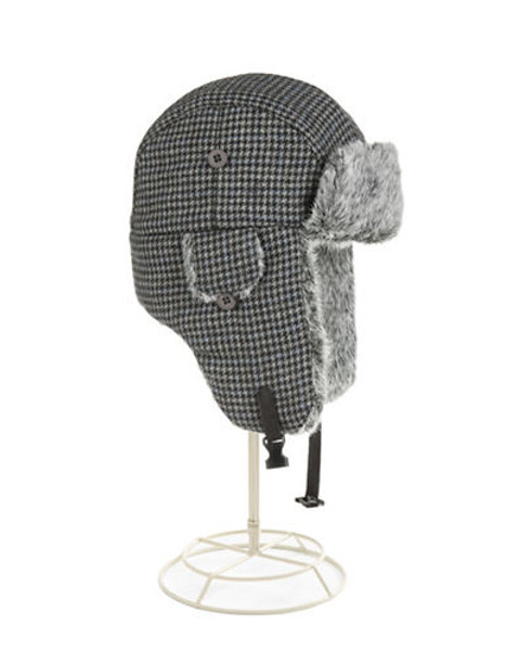 London Fog Houndstooth Aviator Cap - Black - Large