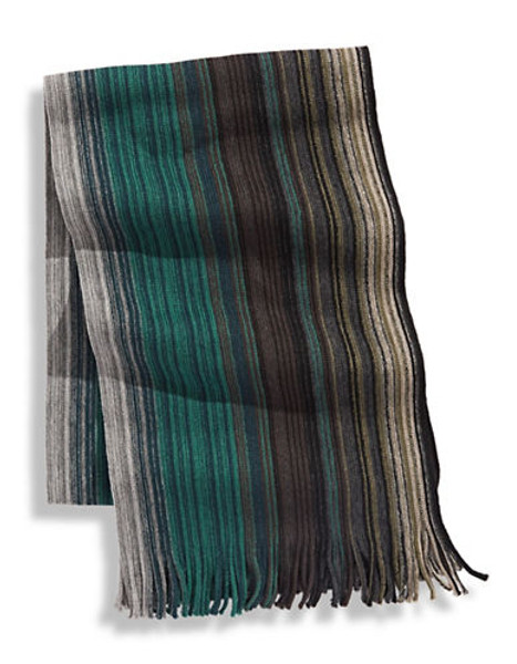 London Fog Striped Wool Scarf - Green