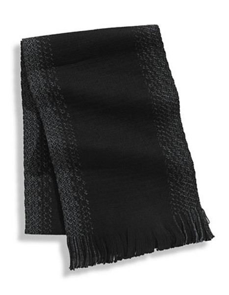 London Fog Border Stripe Wool Scarf - Blue