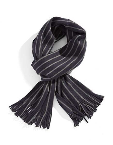 Black Brown 1826 Striped Scarf - Navy