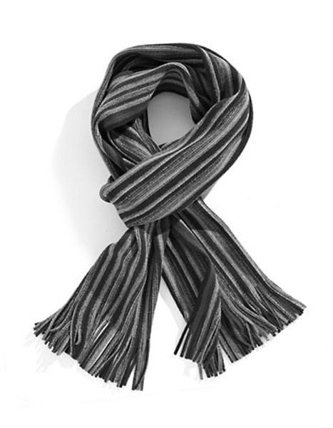 Black Brown 1826 Tweedy Striped Scarf - Grey