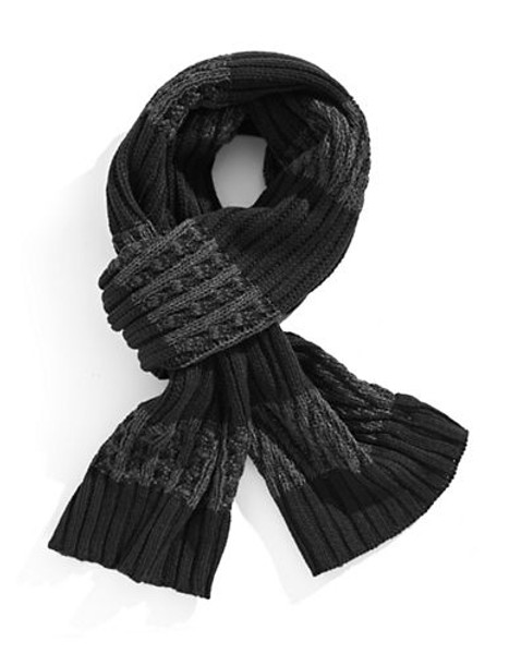 Black Brown 1826 Colourblock Cable Knit Scarf - Black