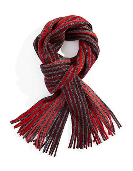 Black Brown 1826 Ombre Striped Knit Scarf with Fringe - Red