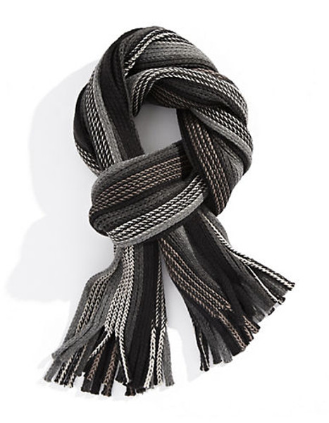 Black Brown 1826 Tonal Striped Knit Scarf with Fringe - Beige