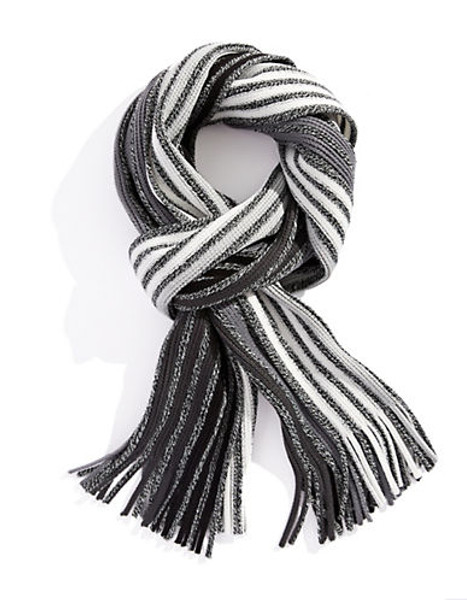 Black Brown 1826 Ombre Striped Knit Scarf with Fringe - Black