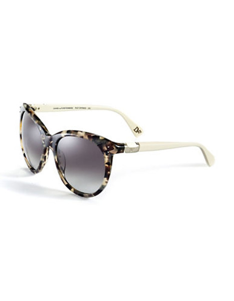 Diane Von Furstenberg Round Cat Eye Sunglasses - Black Tortoise