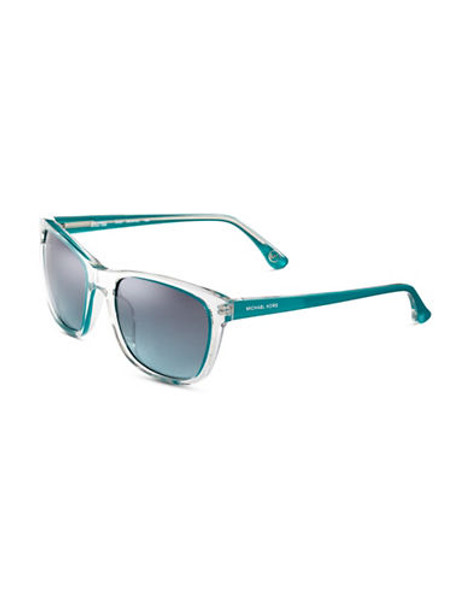 Michael Michael Kors Tessa Plastic Square Sunglasses with Mirrored Lenses - Island Blue