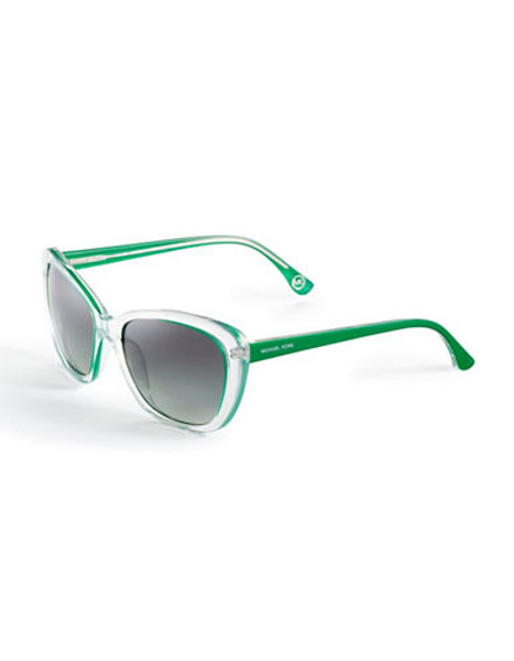 Michael Michael Kors Sabrina Plastic Cat Eye Sunglasses with Mirrored Lenses - Palmetto Green