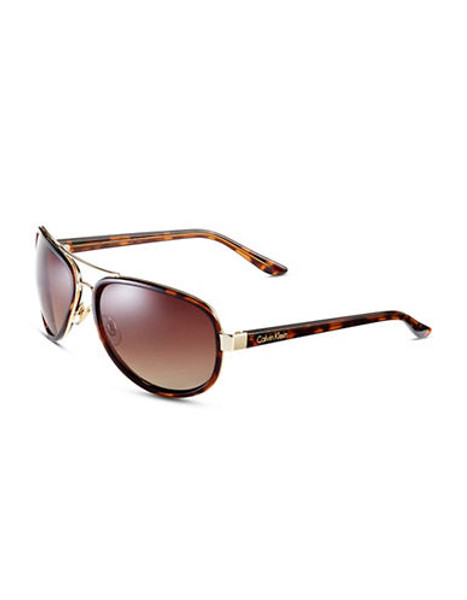 Calvin Klein Mixed Media Aviator Sunglasses - Tortoise