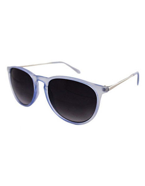 Material Girl Plastic Round With Metal Temples Sunglasses - Blue