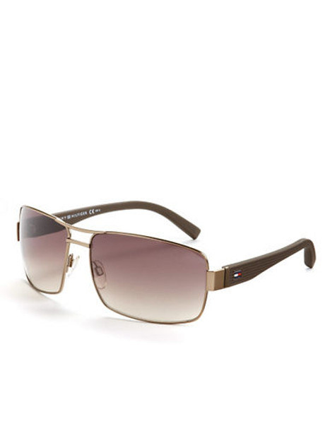 Tommy Hilfiger Square Aviator Sunglasses - Matte Gold