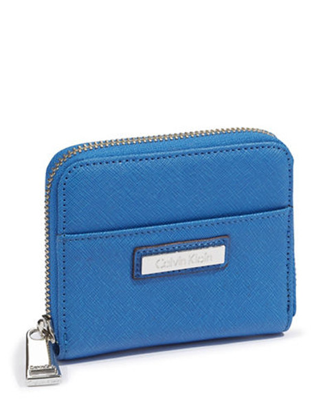 Calvin Klein Saffiano Leather Small Zip Around Wallet - Cornflower Blue