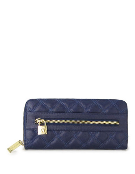 Anne Klein Shimmer Down Small Zip Around Wallet - Navy