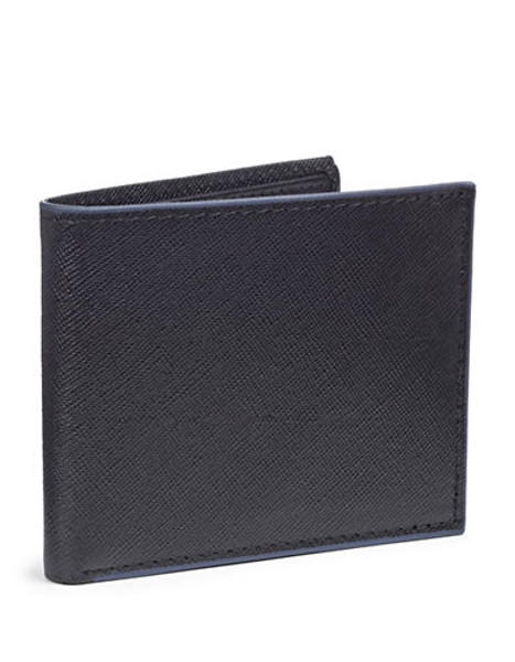 Black Brown 1826 Leather Contrast Trim ID Billfold - Blue