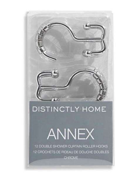 Distinctly Home Annex Set of 12 Double Shower Curtain Hooks - Silver
